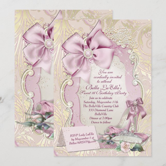 Invitations de partie de Quinceanera du bonbon 16 (Devant / Derrière)