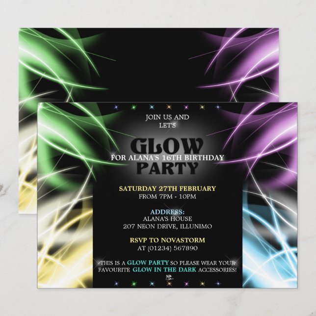 Invitations de partie lumineuse (Devant / Derrière)