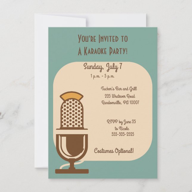 Invitations de partie personnalisée vintage du mic (Devant)