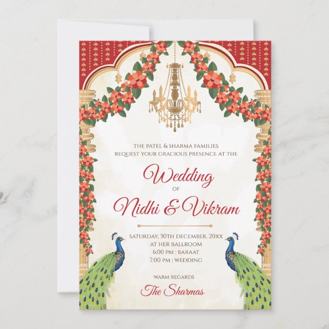 Invitations de Peacock indien et cartes mariages h (Devant)