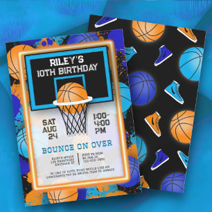 Invitations de peinture de basketball bleu orange