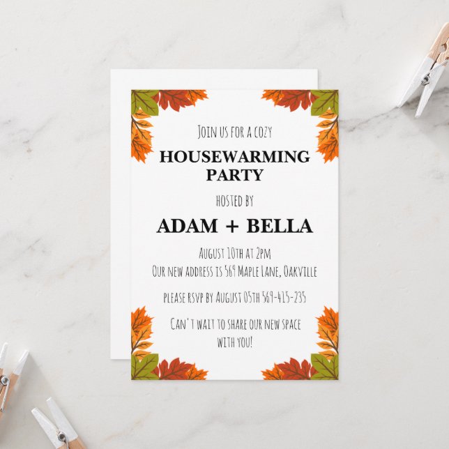 invitations de pendaison de crémaillère d'automne (Devant/Arrière en situation)
