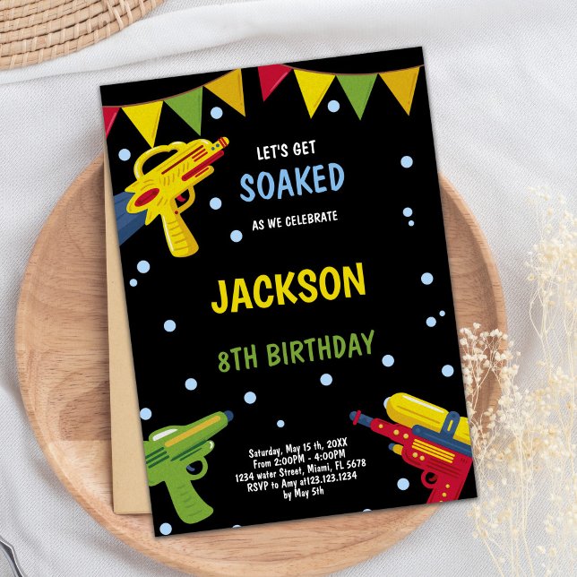 Invitations de pistolet d'eau jaune noir (Black Yellow Water Gun Invitations)