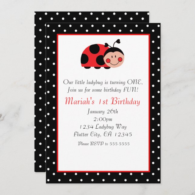 Invitations de Polka Dot Ladybug Red & Black Party (Devant / Derrière)