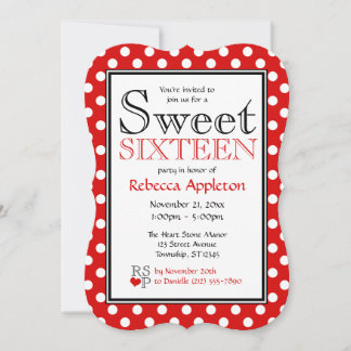 Invitations de Polka Dot Red & White Sweet sixteen