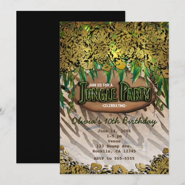 Invitations de Posters de animaux JUNGLE PARTY Gol (Devant / Derrière)