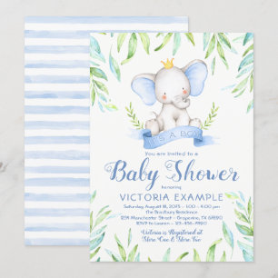 Invitations de prince baby shower d'éléphant