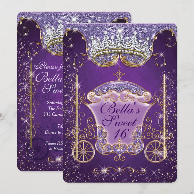 Invitations de princesse Carriage Jewel Party (Devant / Derrière)