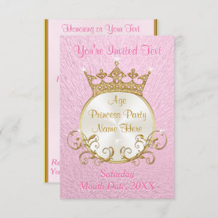 Invitations de princesse rose et or personnalisées