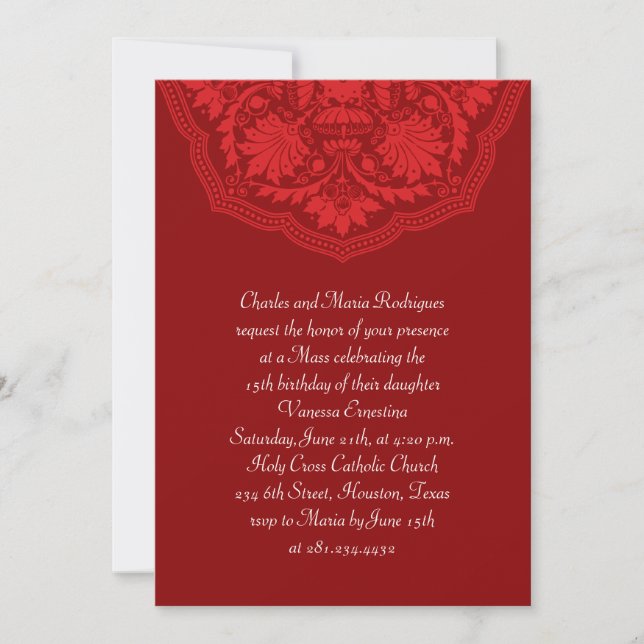 Invitations de Quinceanera, Motif latin rouge (Devant)