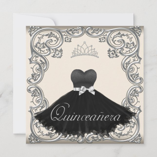 Invitations de Quinceanera noir ivoire (Devant)