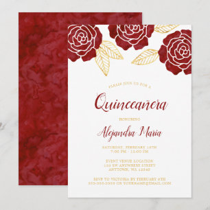 Invitations de Quinceanera Roses d'or de Bourgogne