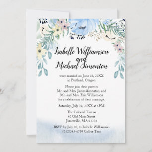 Invitations de réception Blue Floral Elopement
