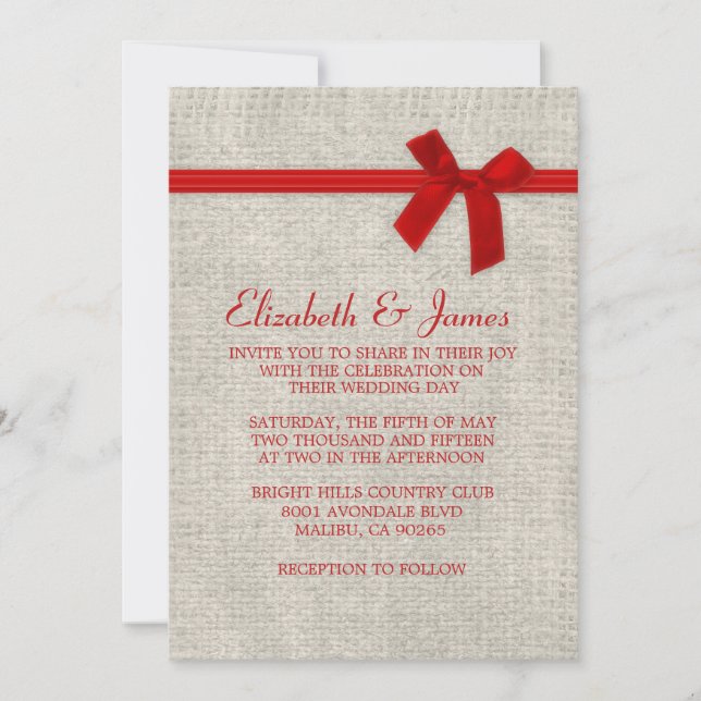 Invitations de Red Rustic Burlap (Devant)