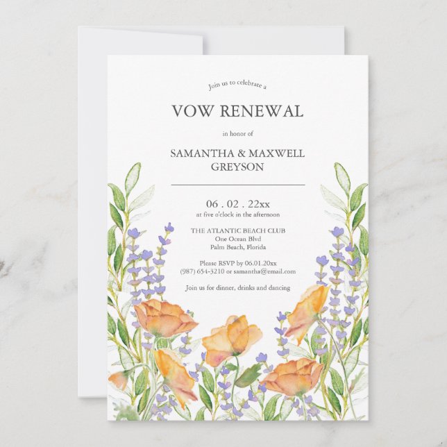Invitations de renouvellement Vow Floral Aquarelle (Devant)