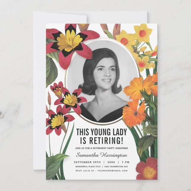 Invitations de retraite pour femmes Vieux Photo Bo (Devant)