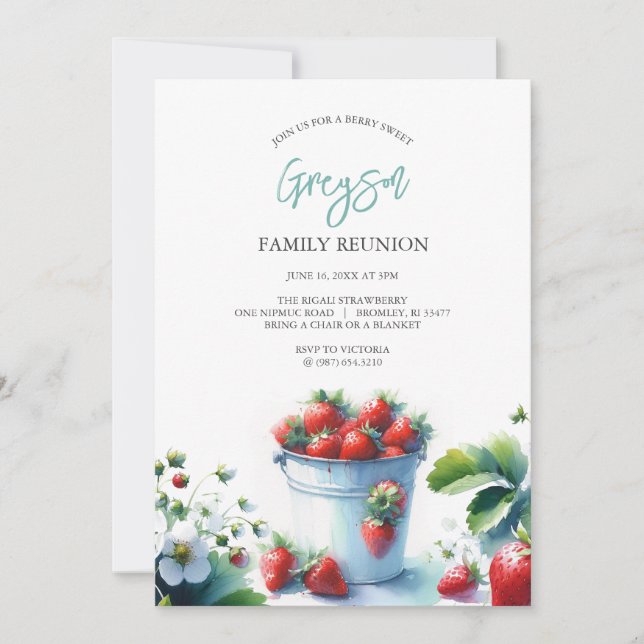 Invitations de réunion de famille de fraises vinta (Devant)