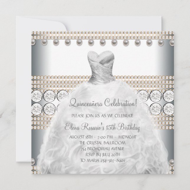 Invitations de robe de fête Gold et blanc Quincean (Devant)