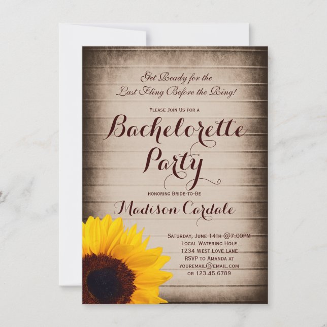 Invitations de Rustic Wood Sunflower (Devant)