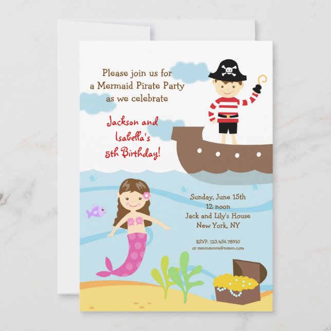 Invitations de sirènes et de pirates à la fête d'a (Devant)