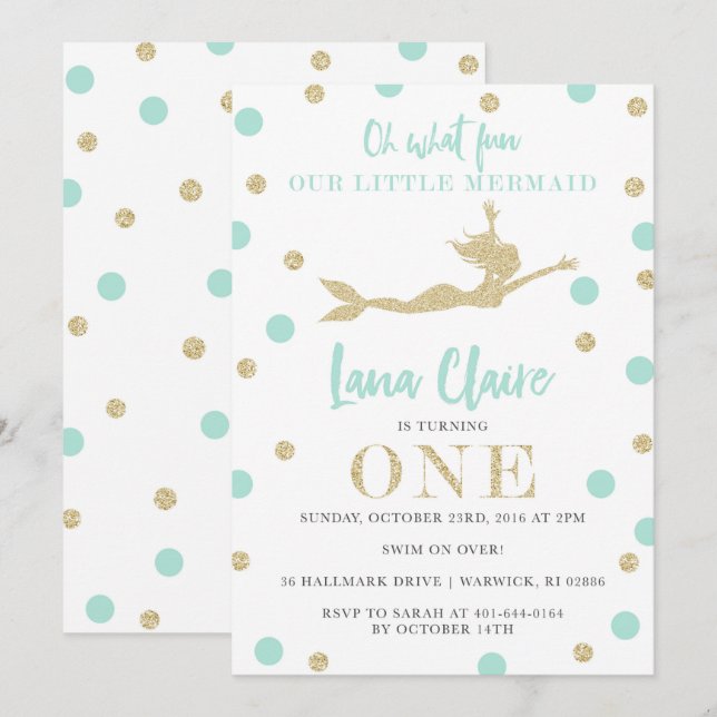 Invitations de sirènes personnalisées de Sarah (Devant / Derrière)