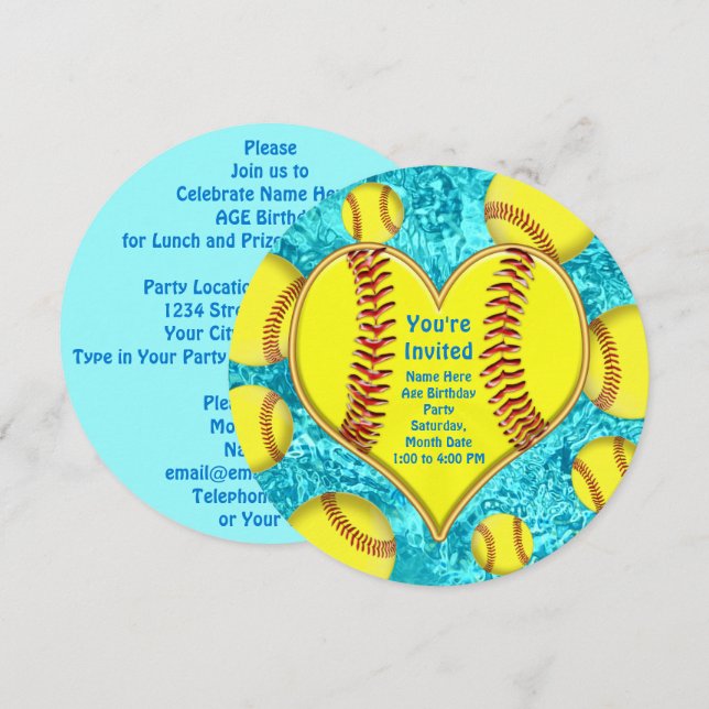 Invitations de softball personnalisées super migno (Devant / Derrière)