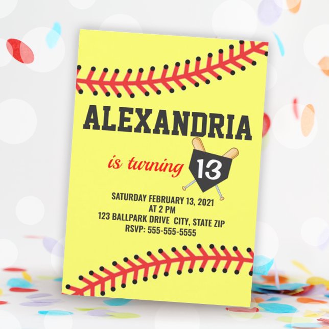 Invitations de Soiball Anniversaire (Softball Birthday Party Invitations)