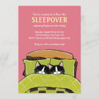 Invitations de soirée pyjamas de chaton de sommeil