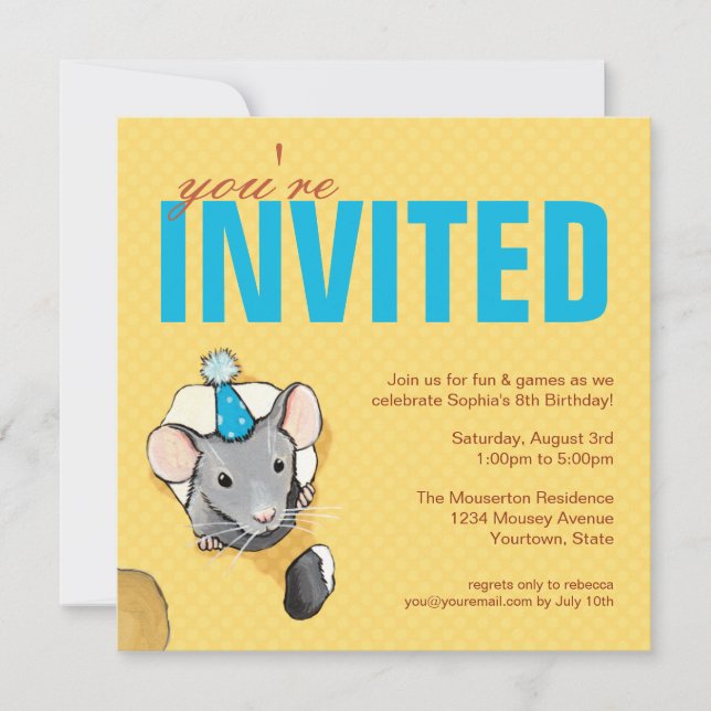 Invitations de souris et de fête d'anniversaire de (Devant)
