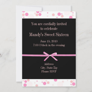 Invitations de Sweet sixteen à points Polka noirs 