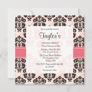 Invitations de Sweet sixteen de Damas rose et noir