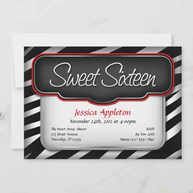 Invitations de "Sweet sixteen" d'impression unique (Devant)