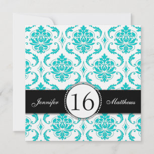 Invitations de Sweet sixteen noir blanc à Damas Aq
