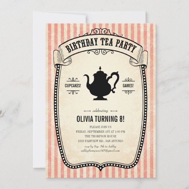 Invitations de Tea Party anniversaire (Devant)
