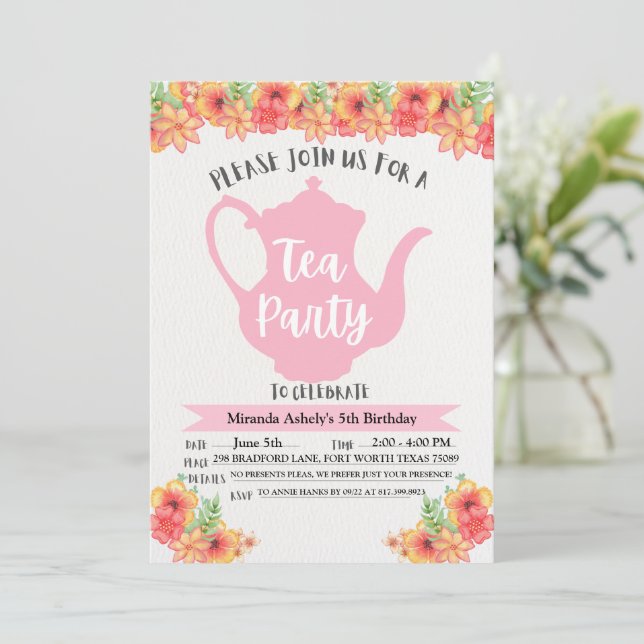 Invitations de Tea Party pour les filles (Debout devant)