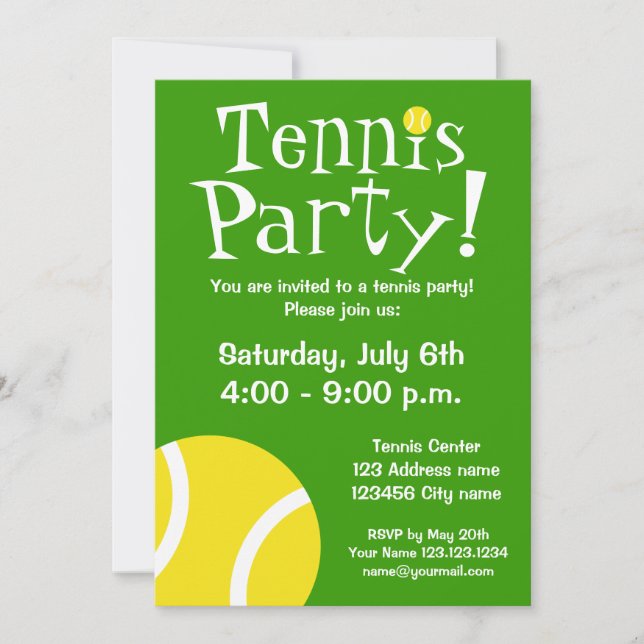 Invitations de Tennis pour Anniversaire ou BBQ (Devant)