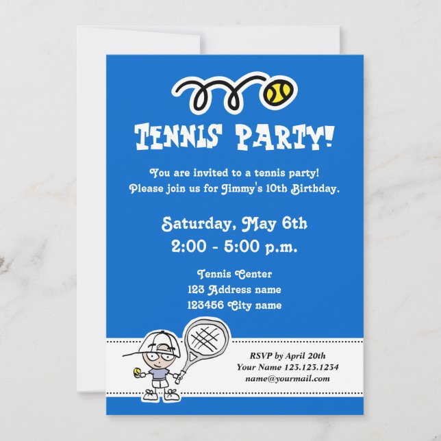 Invitations de tennis pour l'anniversaire du garço (Devant)