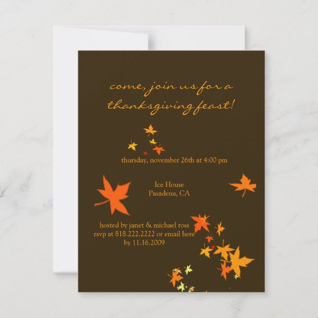 Invitations de Thanksgiving, feuilles d'érable (Devant)