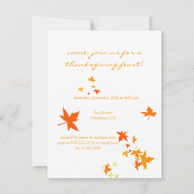 Invitations de Thanksgiving, feuilles d'érable (Devant)