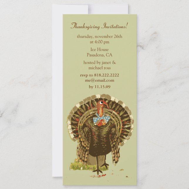 Invitations de Thanksgiving, vintage arrière - pla (Devant)