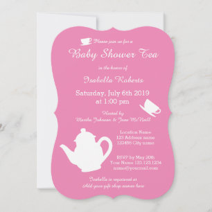 Invitations de thé baby shower rose avec théière
