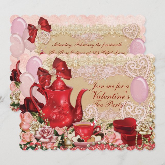 Invitations de thé de Valentine (Devant / Derrière)