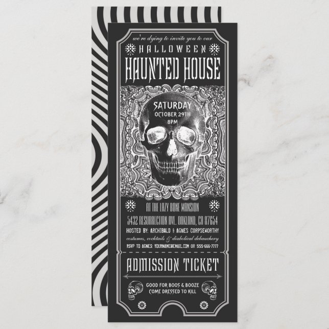 Invitations de tickets de maison halloween v.3 (Devant / Derrière)