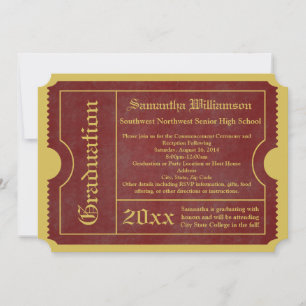 Invitations de tickets Red and Gold Graduation