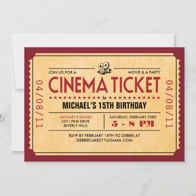 Invitations de tickets Retro Movie (Devant)