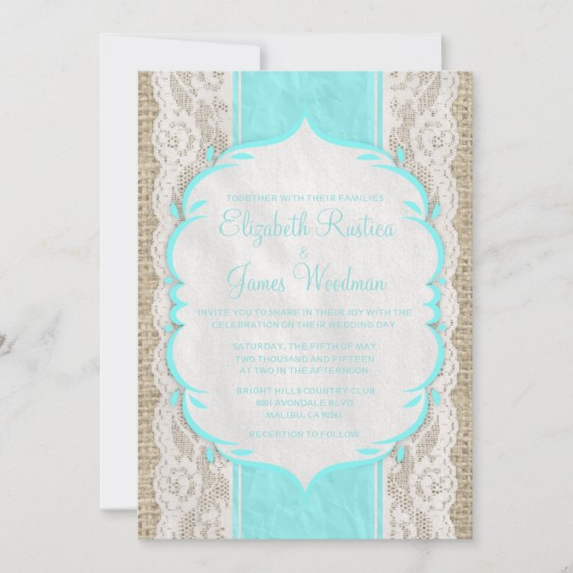 Invitations de toile vintages turquoises de (Devant)