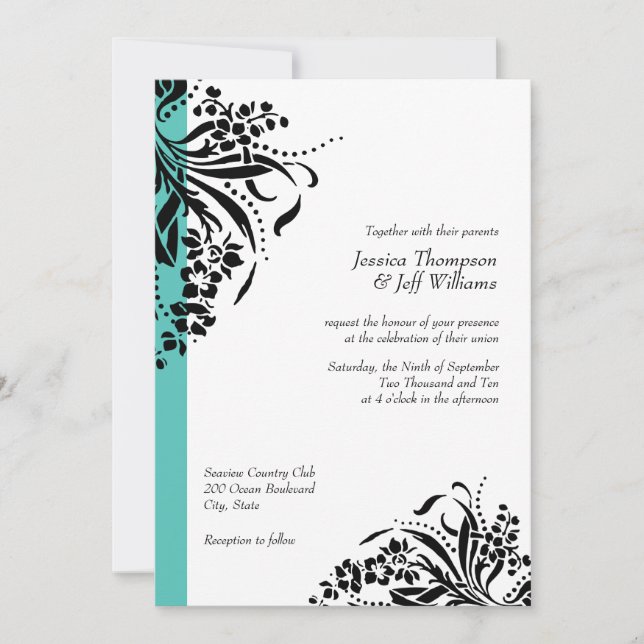 Invitations de turquoise et de mariage de Flourish (Devant)