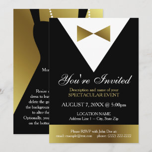 Invitations de Tuxedo Black et Gold Parti élégant