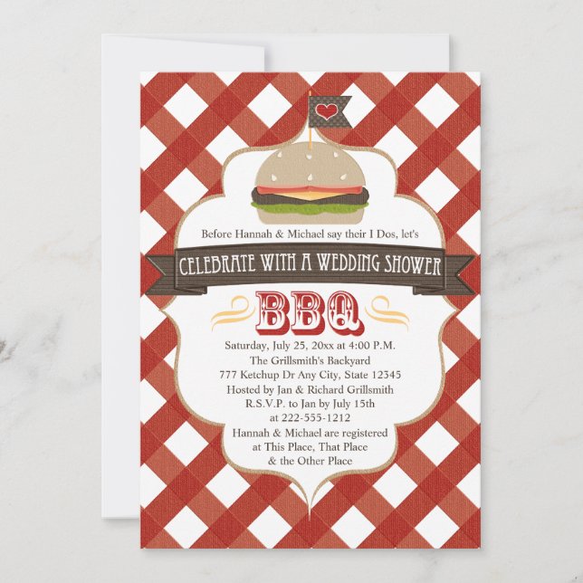 Invitations de wedding shower de BBQ d'hamburger (Devant)
