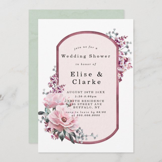 Invitations de Wedding shower Floral Chic Rose (Devant / Derrière)
